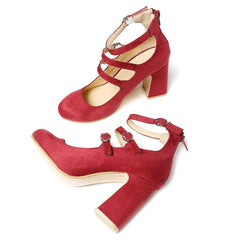 Round Toe Chunky High Heel Pumps Newgew
