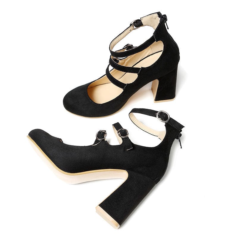 Round Toe Chunky High Heel Pumps Newgew
