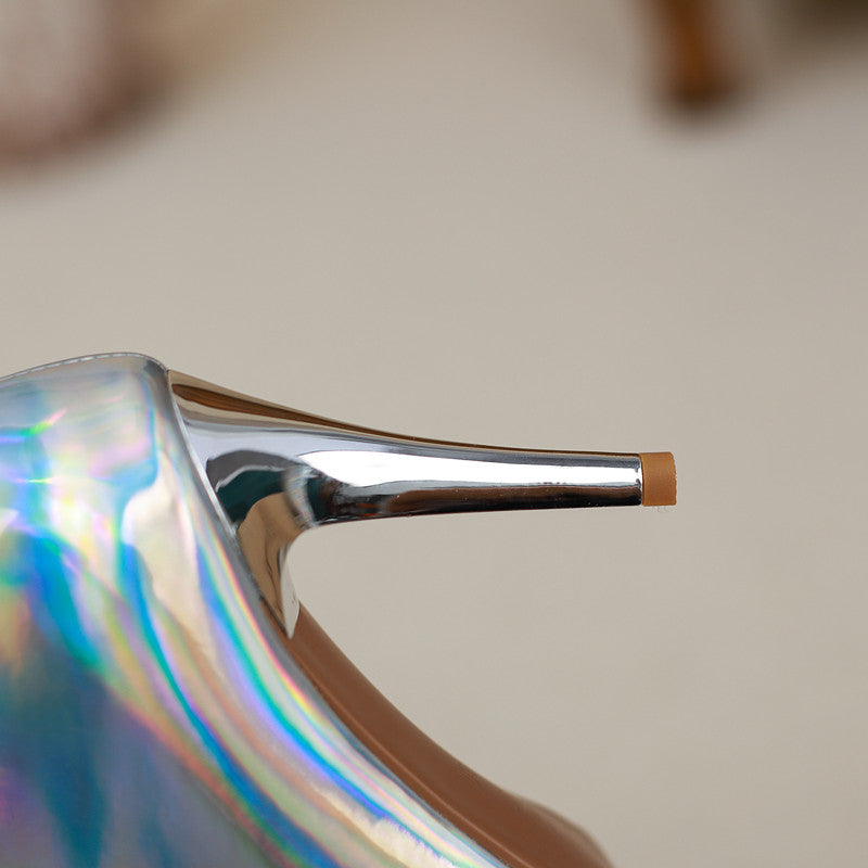 Etta Silver Holographic Stiletto Ankle Boots NEW GEW