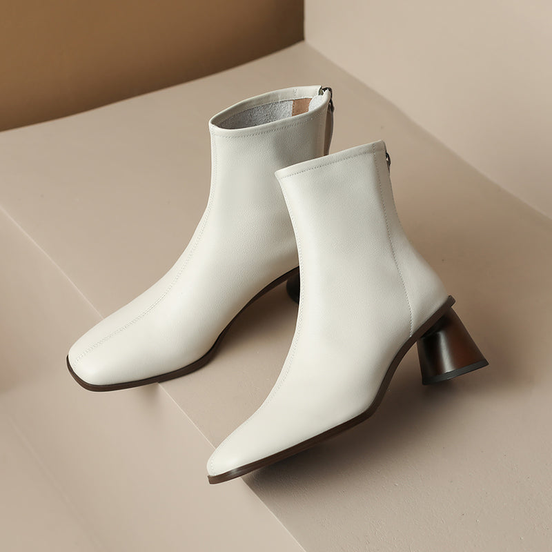 Naya White Square Toe Boots Newgew