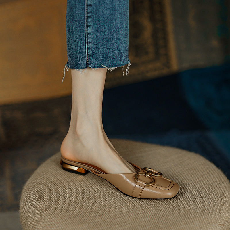 Anne Square Toe Flat Mules with Chain Newgew