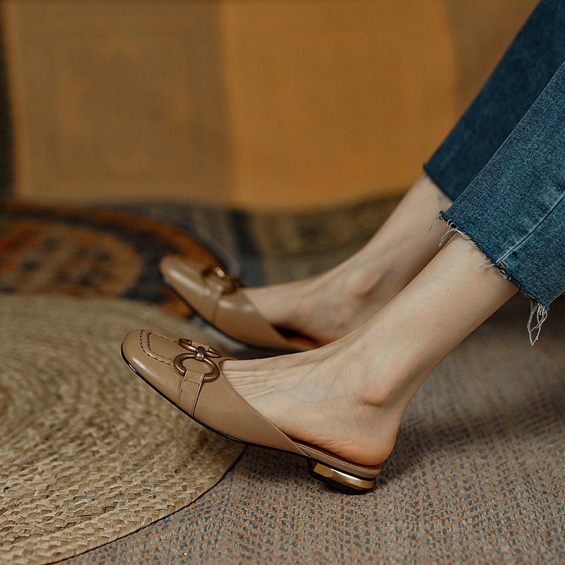 Anne Square Toe Flat Mules with Chain Newgew