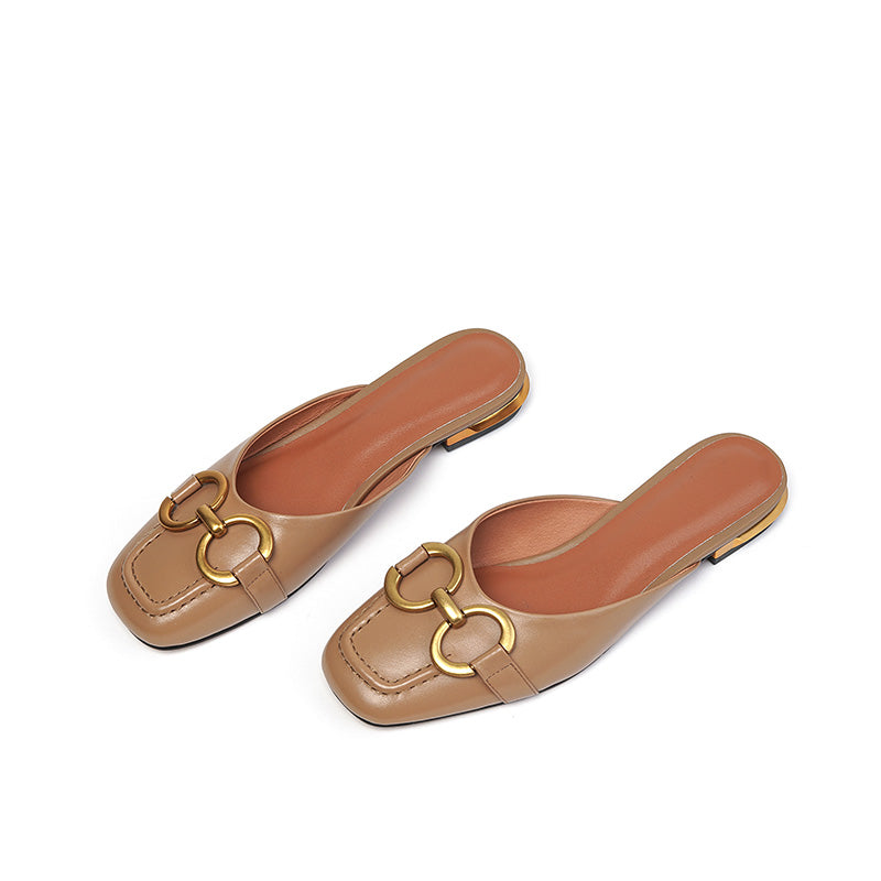 Anne Square Toe Flat Mules with Chain Newgew