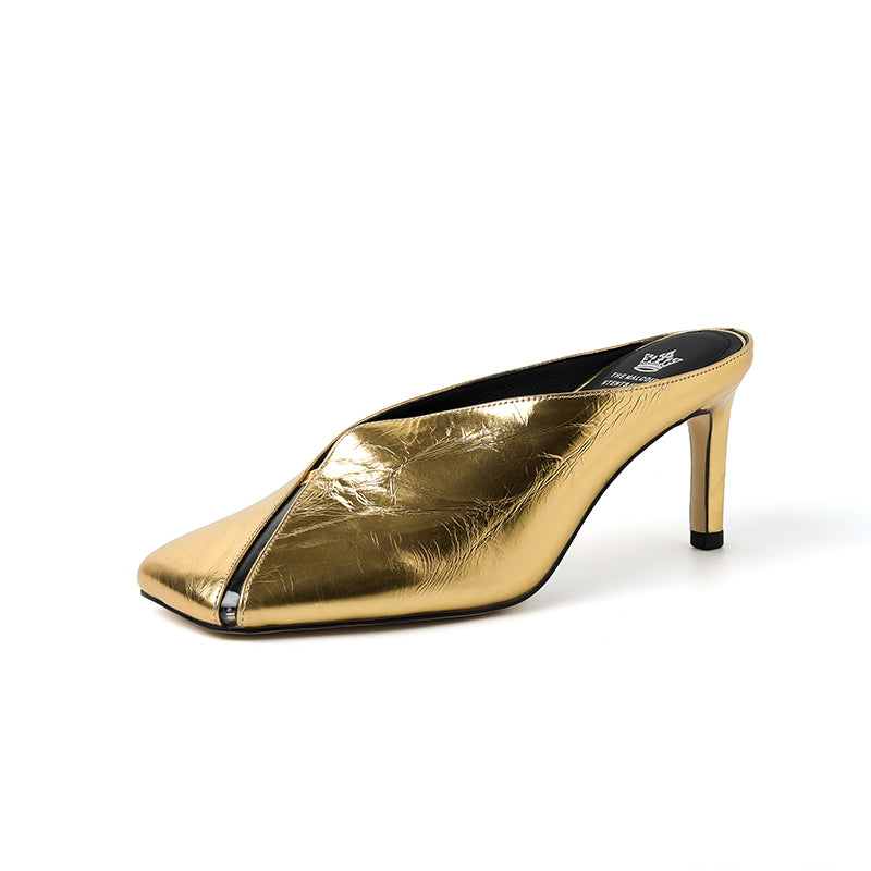 Gaia Closed Toe Kitten Heel Mules Gold Newgew