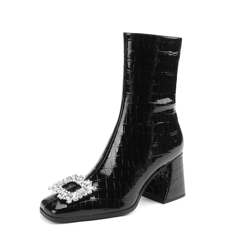 Fia Black Square Toe Ankle Boots Newgew