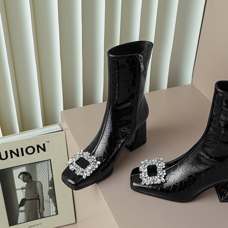 Fia Black Square Toe Ankle Boots Newgew