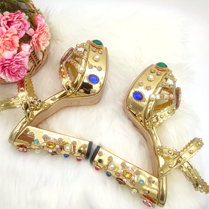 Ivy Luxury Studded Gold Platform Heels newgew