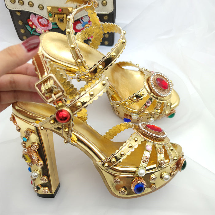 Ivy Luxury Studded Gold Platform Heels newgew