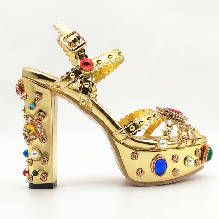 Ivy Luxury Studded Gold Platform Heels newgew