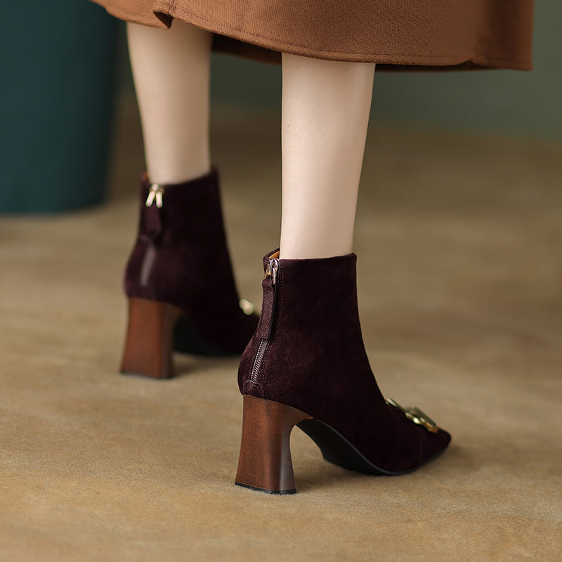Isley Suede Brown Square Toe Ankle Boots Newgew
