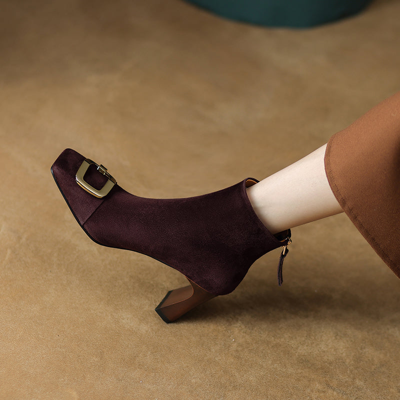 Isley Suede Brown Square Toe Ankle Boots Newgew