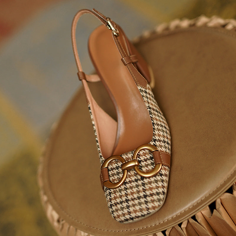 Yaneli Vintage Plaid Slingback Heels Newgew
