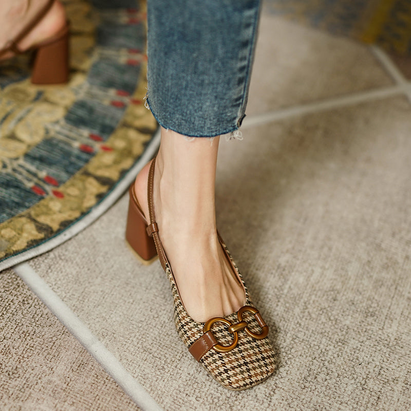 Yaneli Vintage Plaid Slingback Heels Newgew
