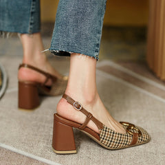 Yaneli Vintage Plaid Slingback Heels Newgew