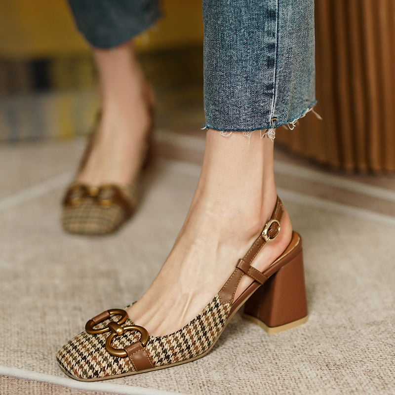 Yaneli Vintage Plaid Slingback Heels Newgew