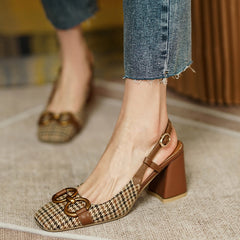 Yaneli Vintage Plaid Slingback Heels Newgew