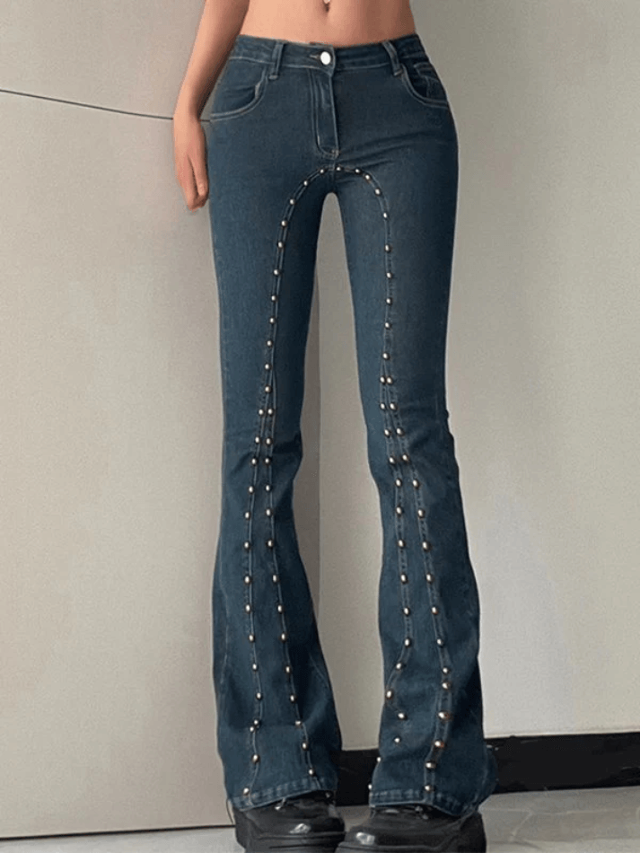 Vintage stud Paneled Low-rise Bootcut Jeans NewGew