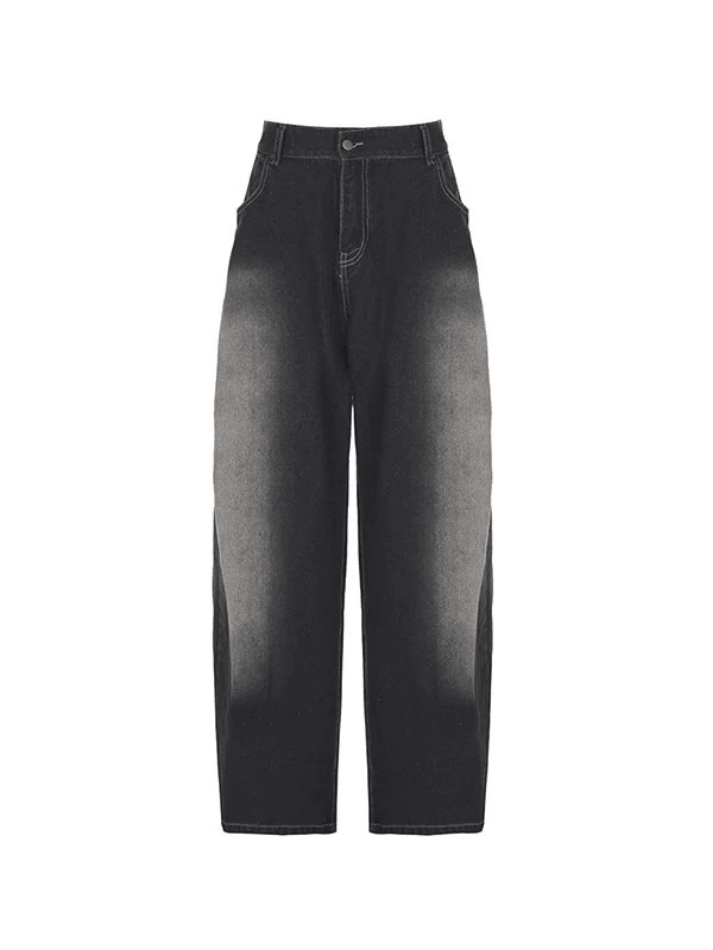 Washed Contrast Waist Pleated Relaxed Leg Boyfriend Jeans NewGew