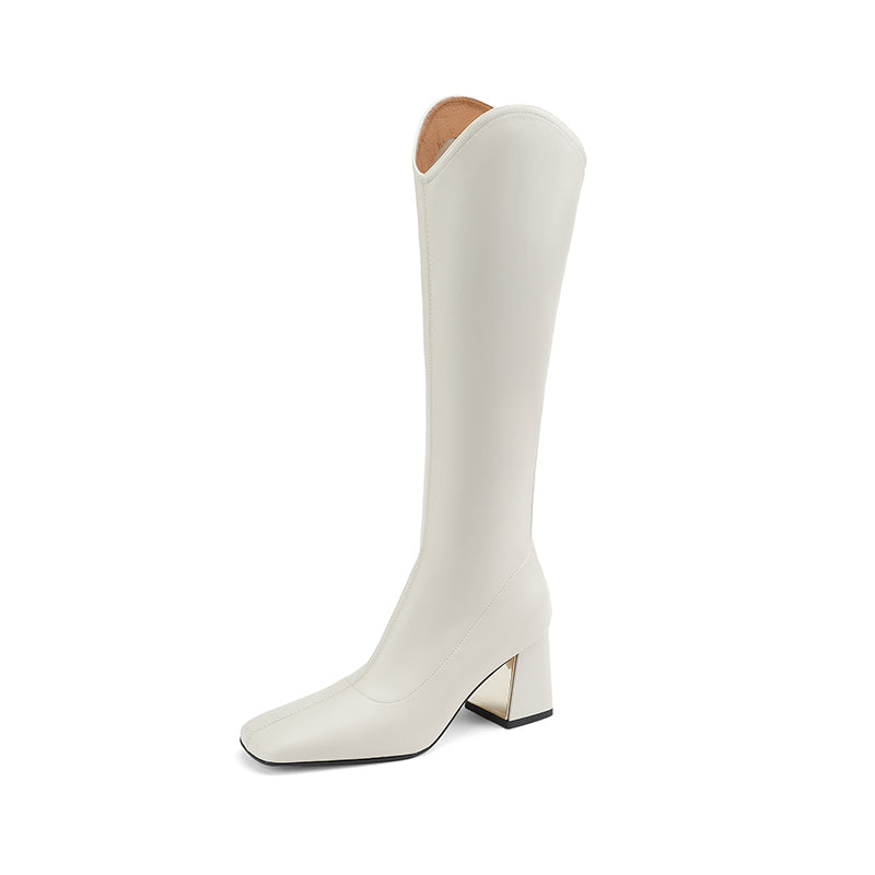 Hayes Heeled Beige Knee High Boots Newgew