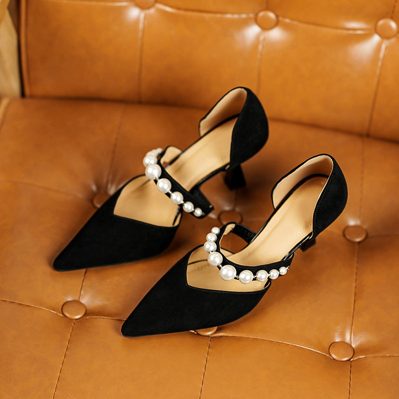 Faiza Dorsay Heels with Pearls Black NEW GEW