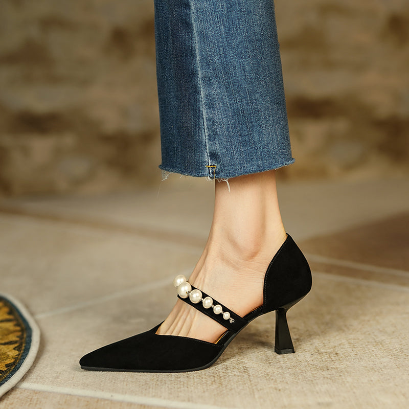 Faiza Dorsay Heels with Pearls Black NEW GEW