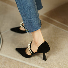 Faiza Dorsay Heels with Pearls Black NEW GEW