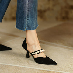 Faiza Dorsay Heels with Pearls Black NEW GEW