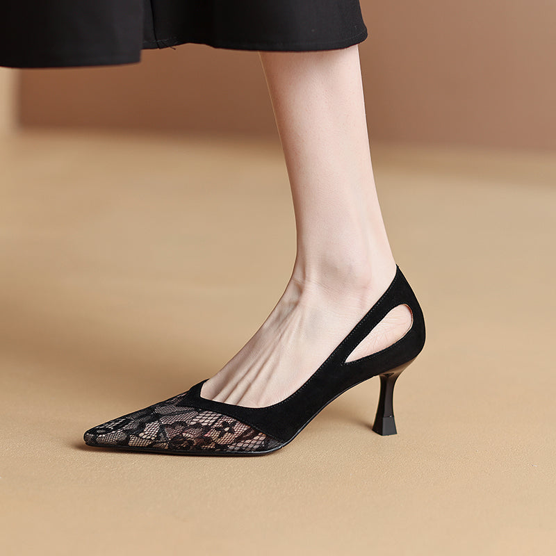 Deanna Mesh Slip on Kitten Heel Pumps NEW GEW