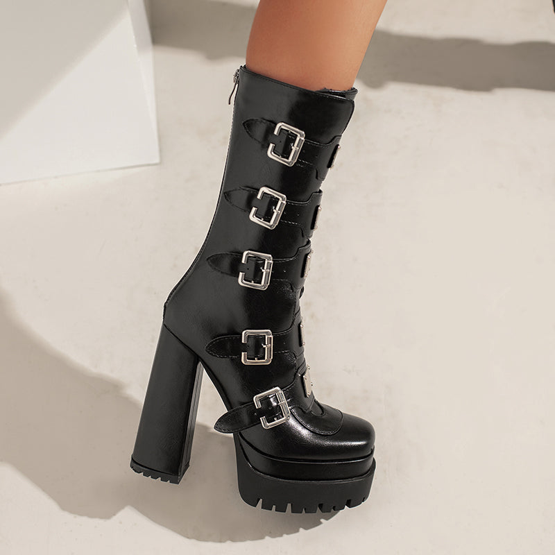 Fae Gothic Platform Boots with Buckles NEW GEW