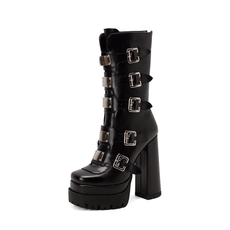 Fae Gothic Platform Boots with Buckles NEW GEW