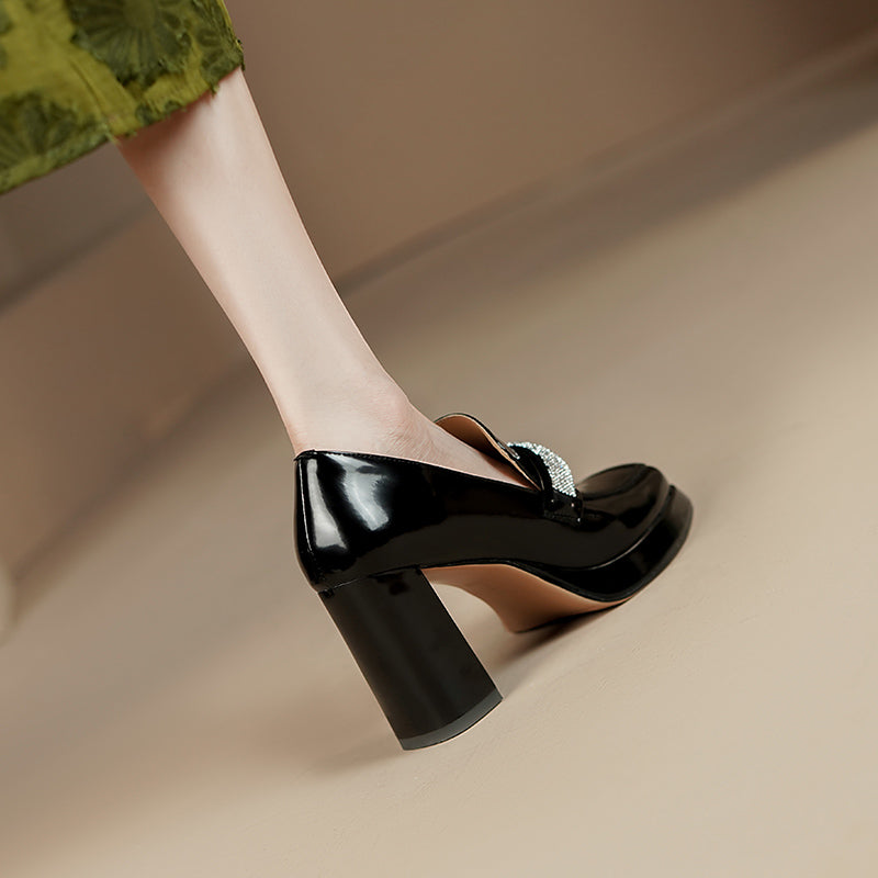 Noa Platform Heeled Loafers with Rhinestones Newgew