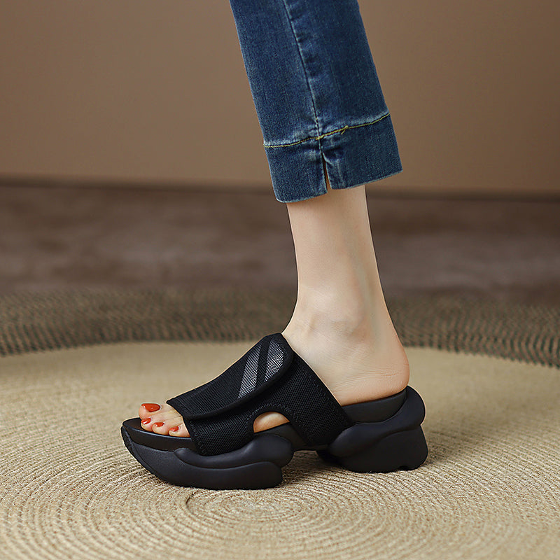 Delta Black Platform Slippers Sandals NEW GEW