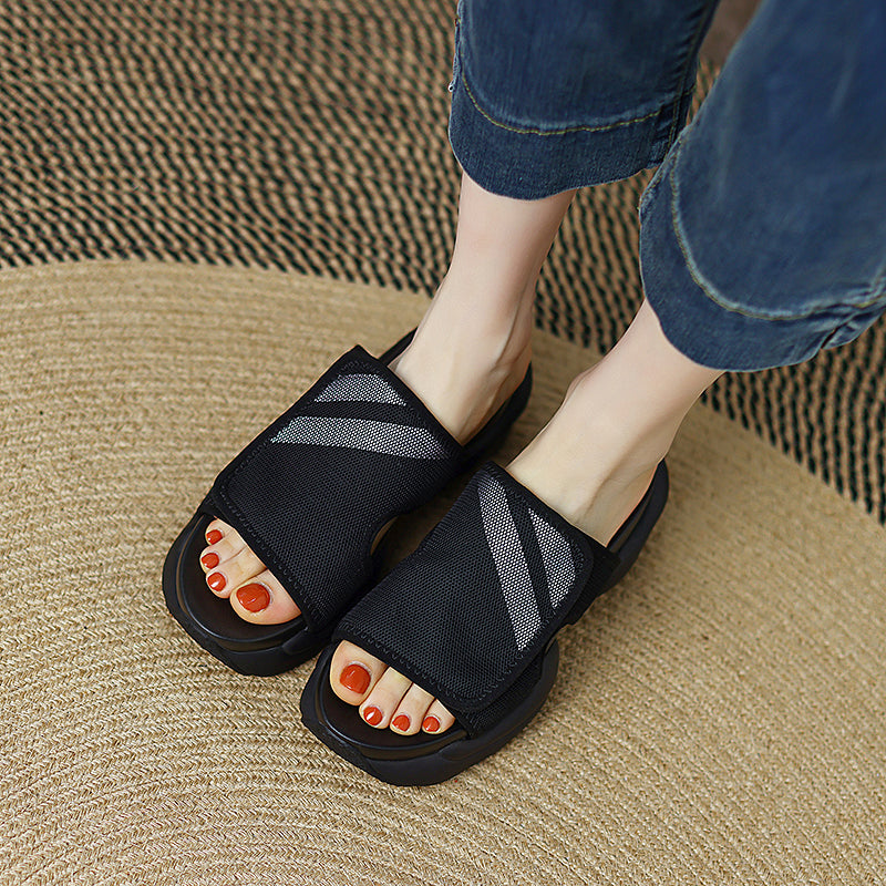 Delta Black Platform Slippers Sandals NEW GEW