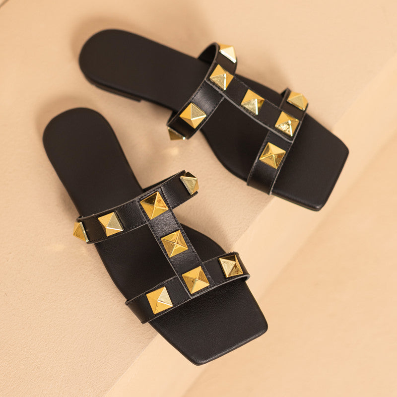 Desire Handmade Rivet Studded Slides Slippers NEW GEW