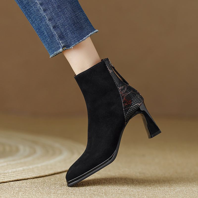Hafsa Square Toe Snakeskin Ankle Boots Newgew