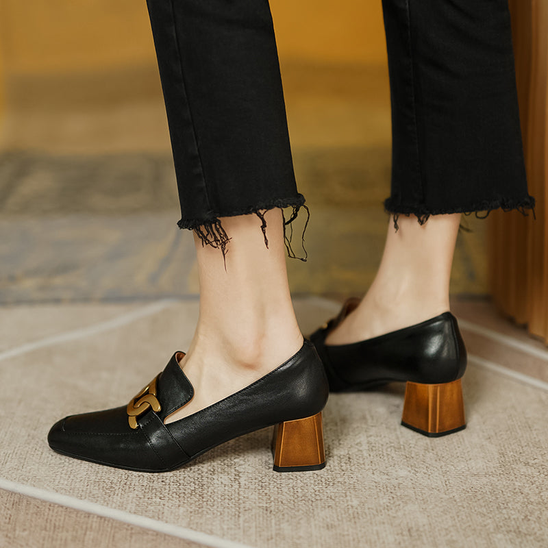 Ivie Black Square Toe Loafer Heels newgew