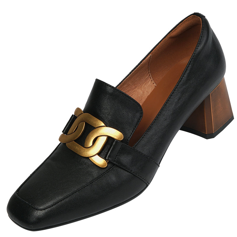 Ivie Black Square Toe Loafer Heels newgew