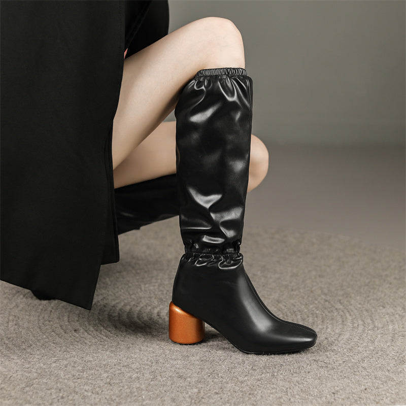 Hayes Black Block Heel Knee High Boots Newgew