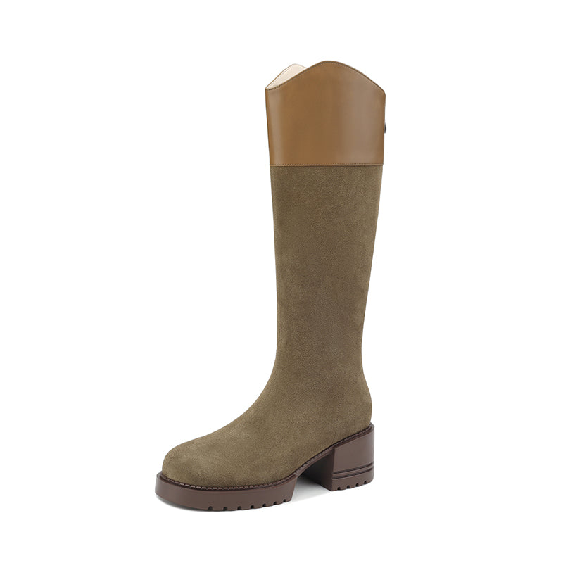 Halo Green Patchwork Knee High Boots Newgew