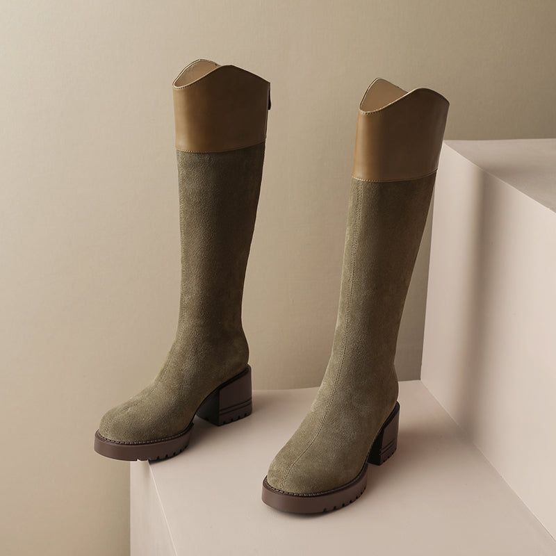Halo Green Patchwork Knee High Boots Newgew