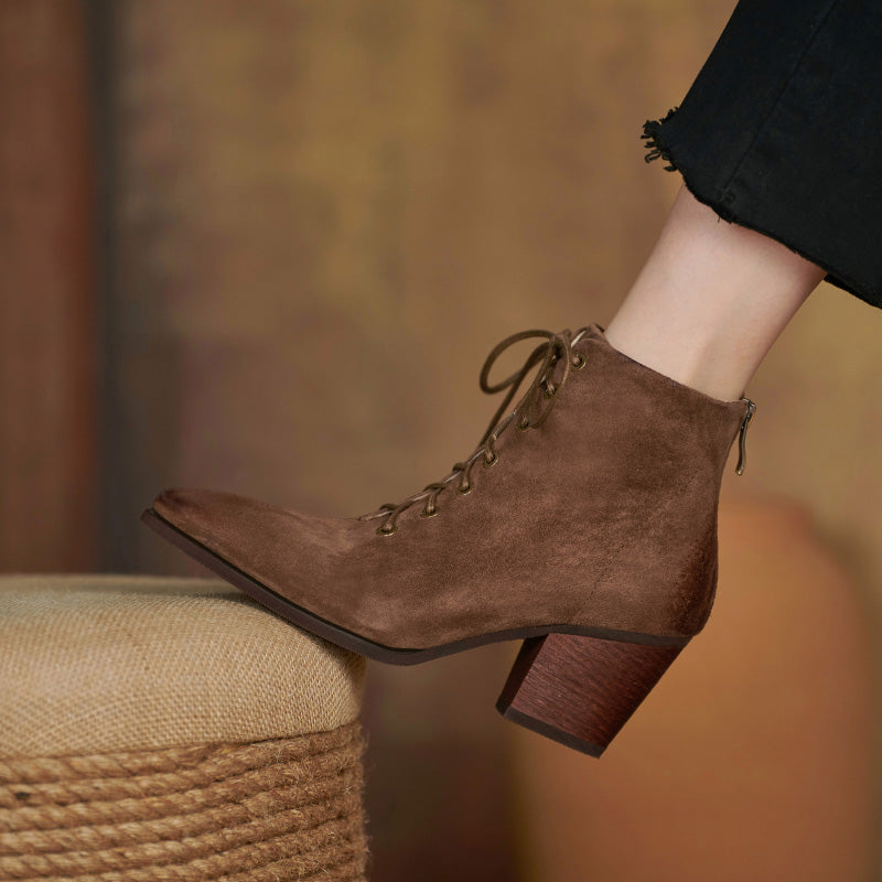 Hayat Brown Vintage Lace up Boots Newgew