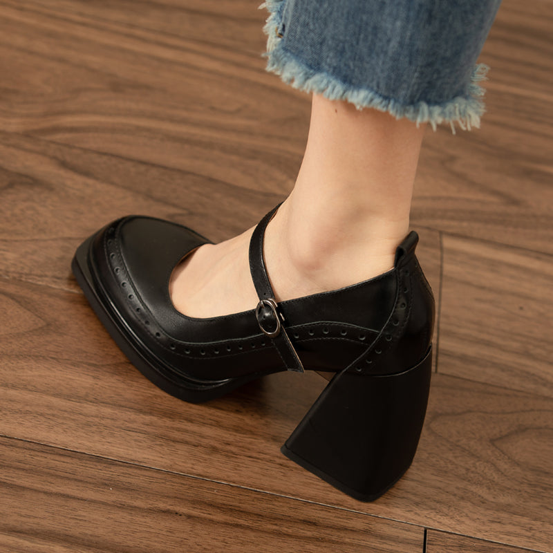Denver Retro Brogue Handmade Chunky Heel Mary Janes NEW GEW