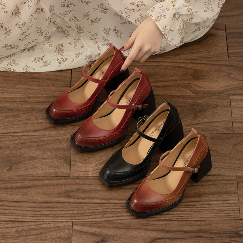 Denver Retro Brogue Handmade Chunky Heel Mary Janes NEW GEW