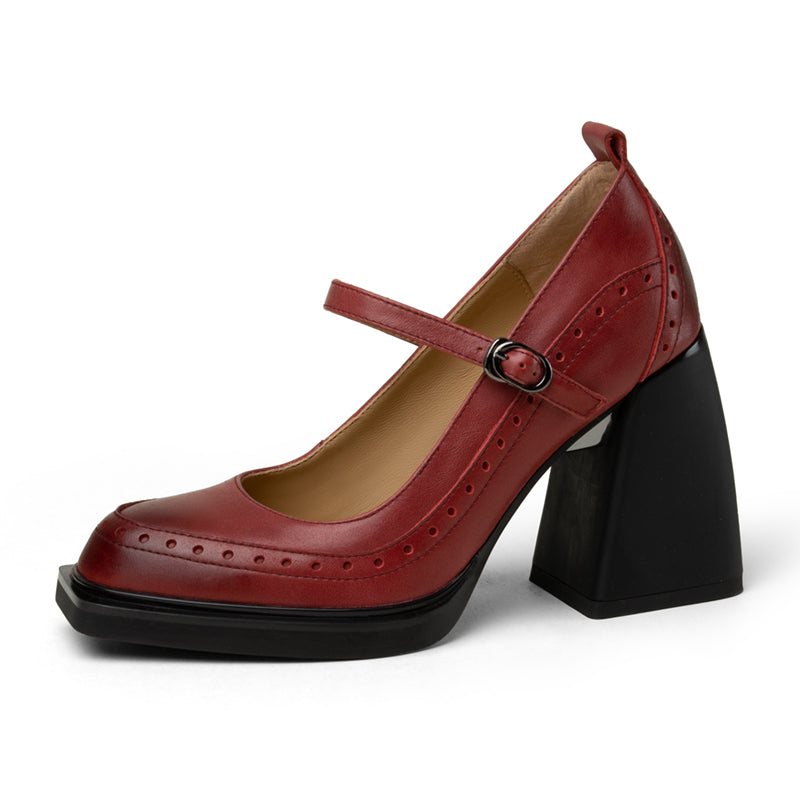 Denver Retro Brogue Handmade Chunky Heel Mary Janes NEW GEW