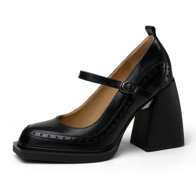 Denver Retro Brogue Handmade Chunky Heel Mary Janes NEW GEW