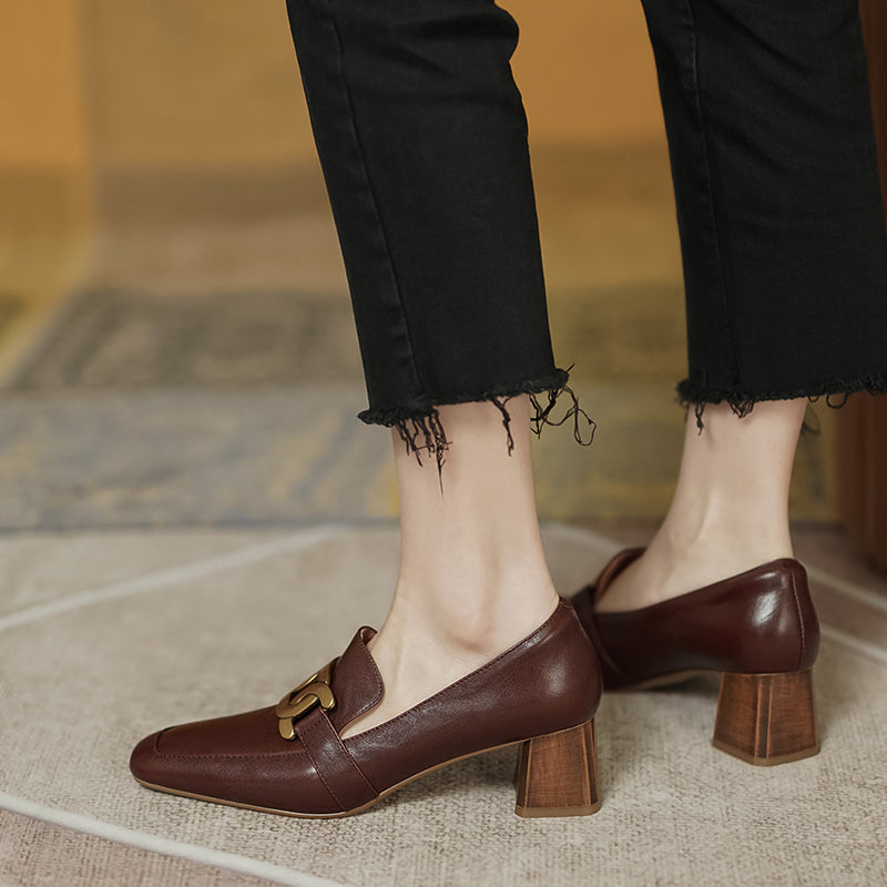 Ivie Brown Square Toe Loafer Heels newgew