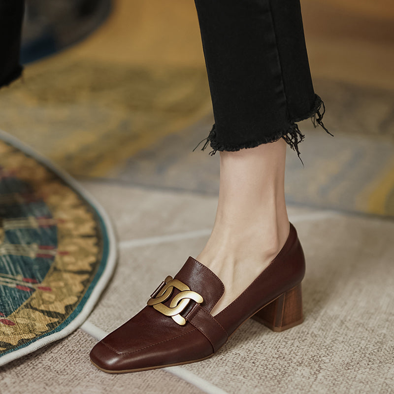 Ivie Brown Square Toe Loafer Heels newgew