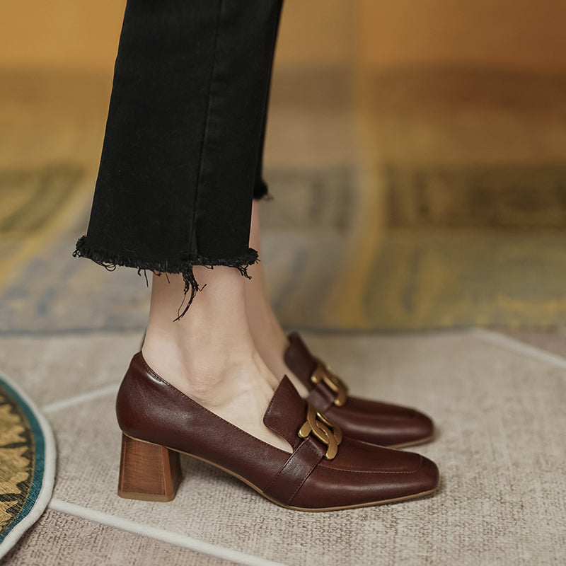 Ivie Brown Square Toe Loafer Heels newgew