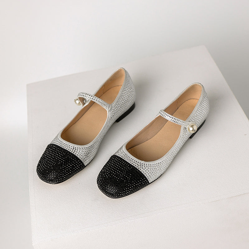 Elliana Cap Toe Rhinestone Studded Mary Janes Flats NEW GEW