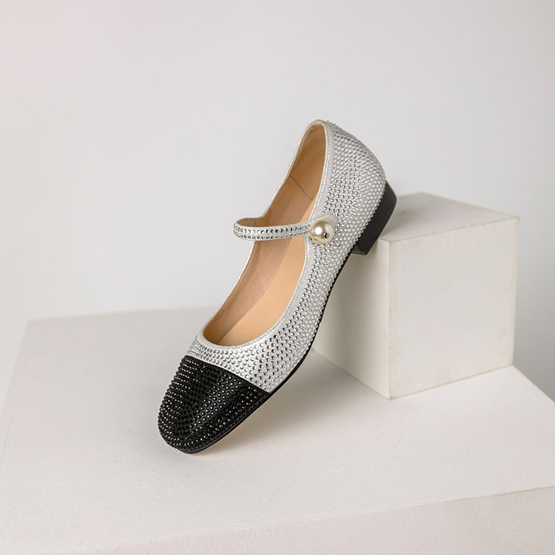 Elliana Cap Toe Rhinestone Studded Mary Janes Flats NEW GEW